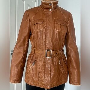 Le Chateau Tan Faux Leather Belted Jacket
